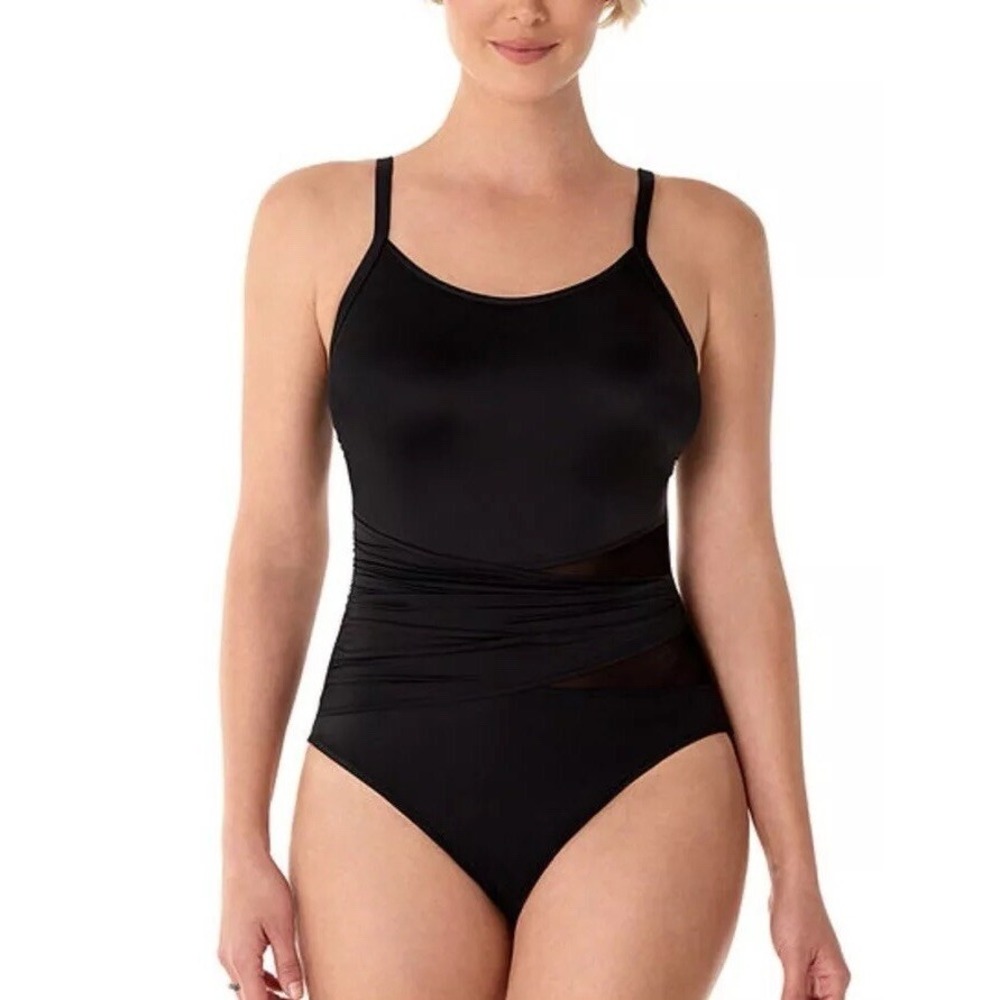 black Womens Size 14 one piece swim suit Adjustable Straps Vanishing Act Msrp$99